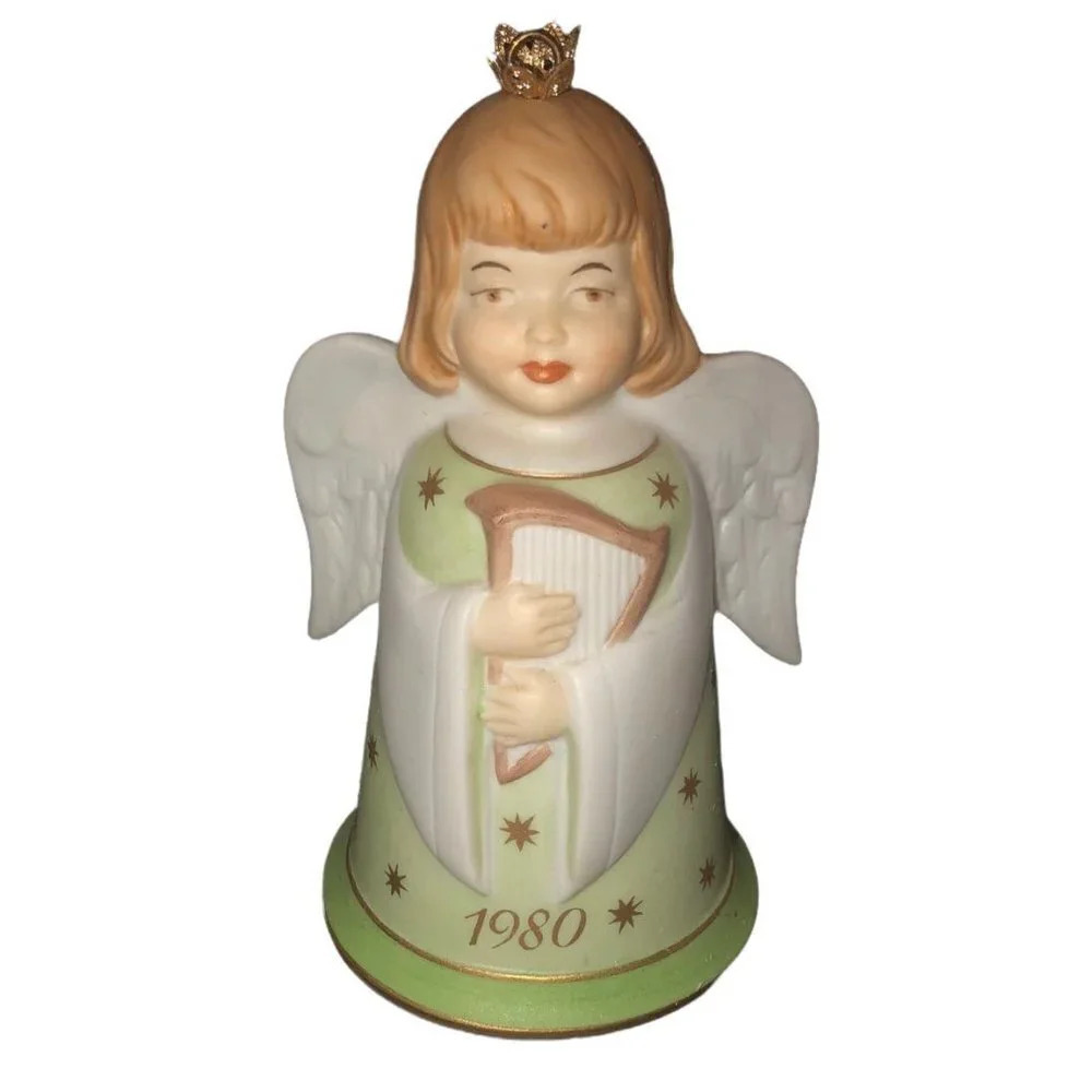 Vintage KAISER 1980 W. Germany Green Angel Bell Christmas Ornament Xmas Music